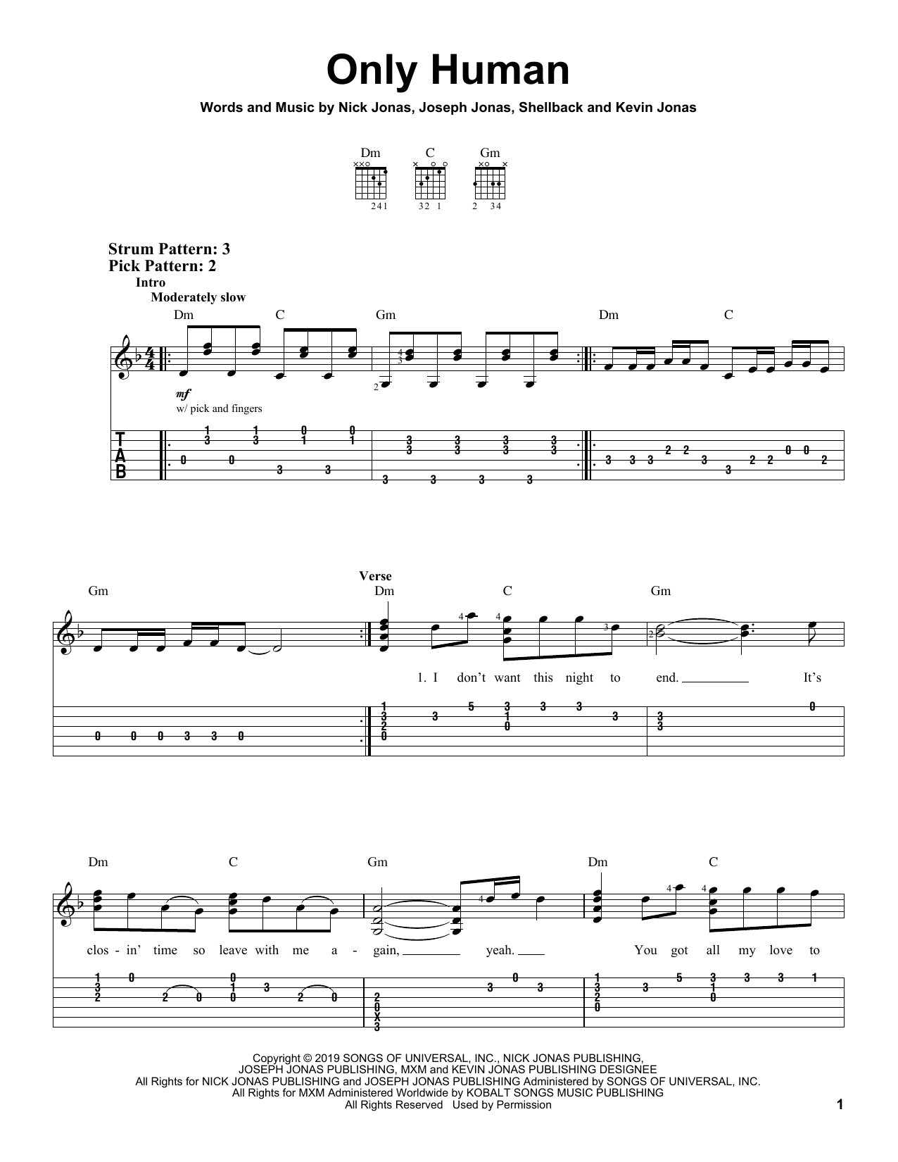 Jonas Brothers Only Human sheet music notes and chords. Download Printable PDF.