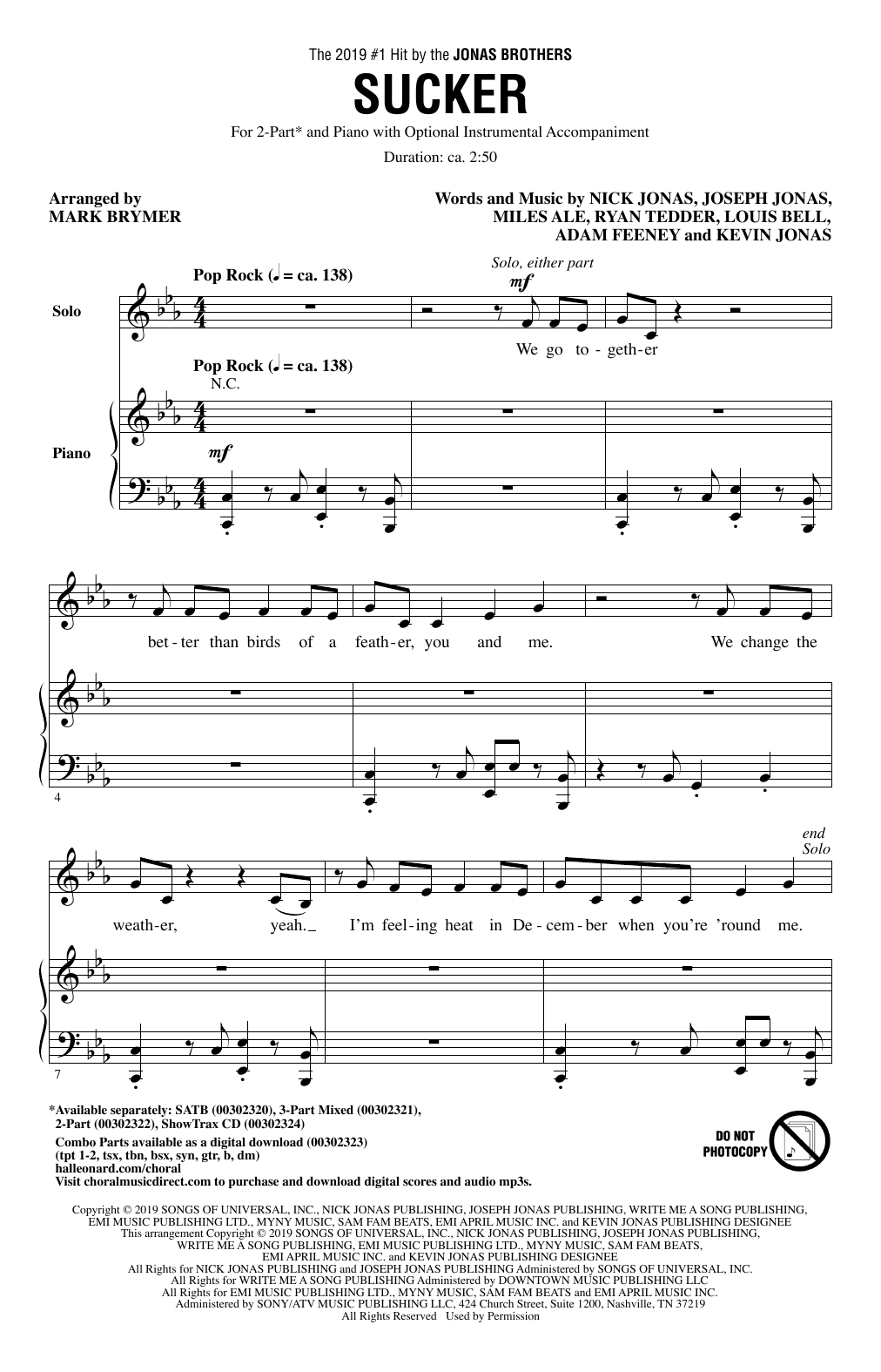 Jonas Brothers Sucker (arr. Mark Brymer) sheet music notes and chords. Download Printable PDF.