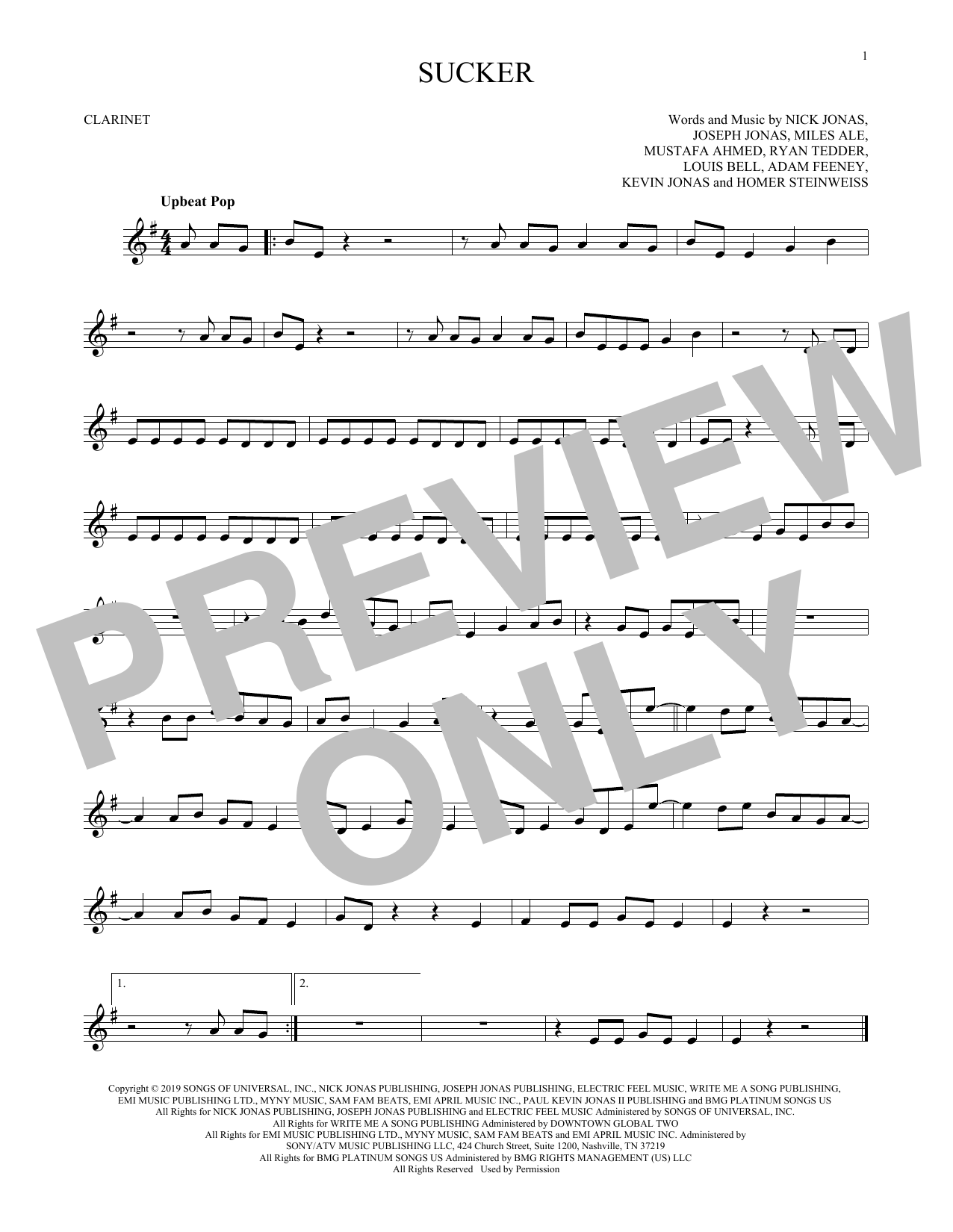 Jonas Brothers Sucker sheet music notes and chords arranged for Flute Solo