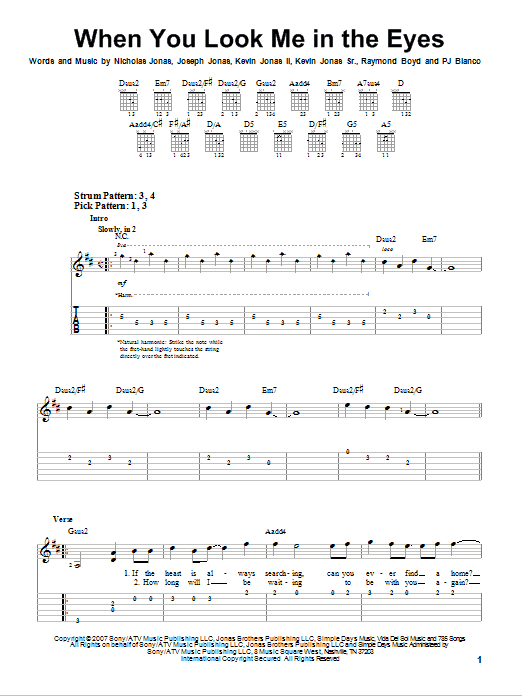 Jonas Brothers When You Look Me In The Eyes sheet music notes and chords. Download Printable PDF.