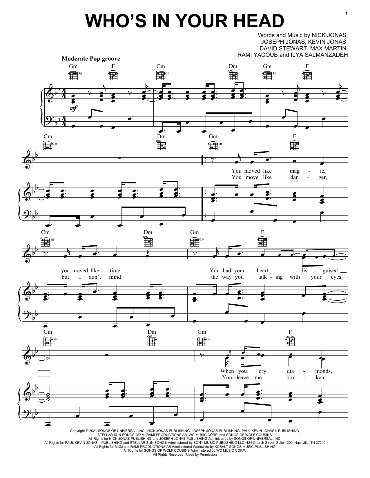 Learn to play Jonas Brothers Who's In Your Head sheet music for Piano, Vocal & Guitar Chords (Right-Hand Melody) in minutes. Price: 7.8900$ Jonas Brothers Who's In Your Head sheet music notes and chords arranged for Piano, Vocal & Guitar Chords (Right-Hand Melody)