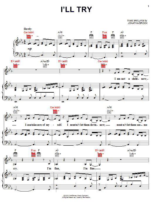 Learn to play Jonatha Brooke I'll Try sheet music for Piano, Vocal & Guitar Chords (Right-Hand Melody) in minutes. Price: 7.8900$ Jonatha Brooke I'll Try sheet music notes and chords arranged for Piano, Vocal & Guitar Chords (Right-Hand Melody)