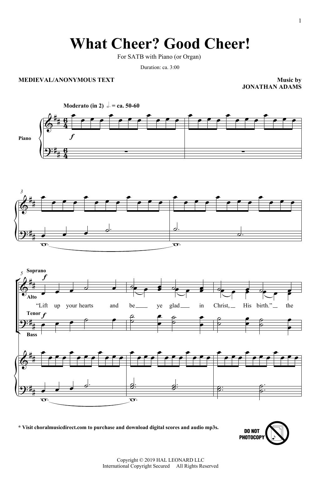 Jonathan Adams What Cheer? Good Cheer! sheet music notes and chords. Download Printable PDF.