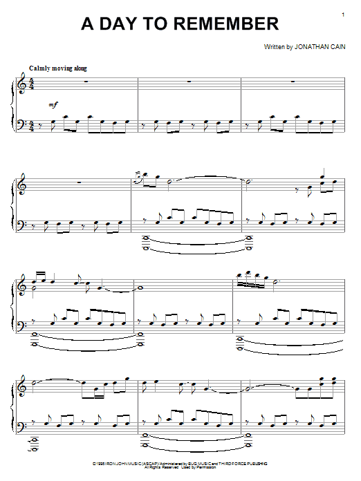 Learn to play Jonathan Cain A Day To Remember sheet music for Piano Solo in minutes. Price: 7.8900$ Jonathan Cain A Day To Remember sheet music notes and chords arranged for Piano Solo