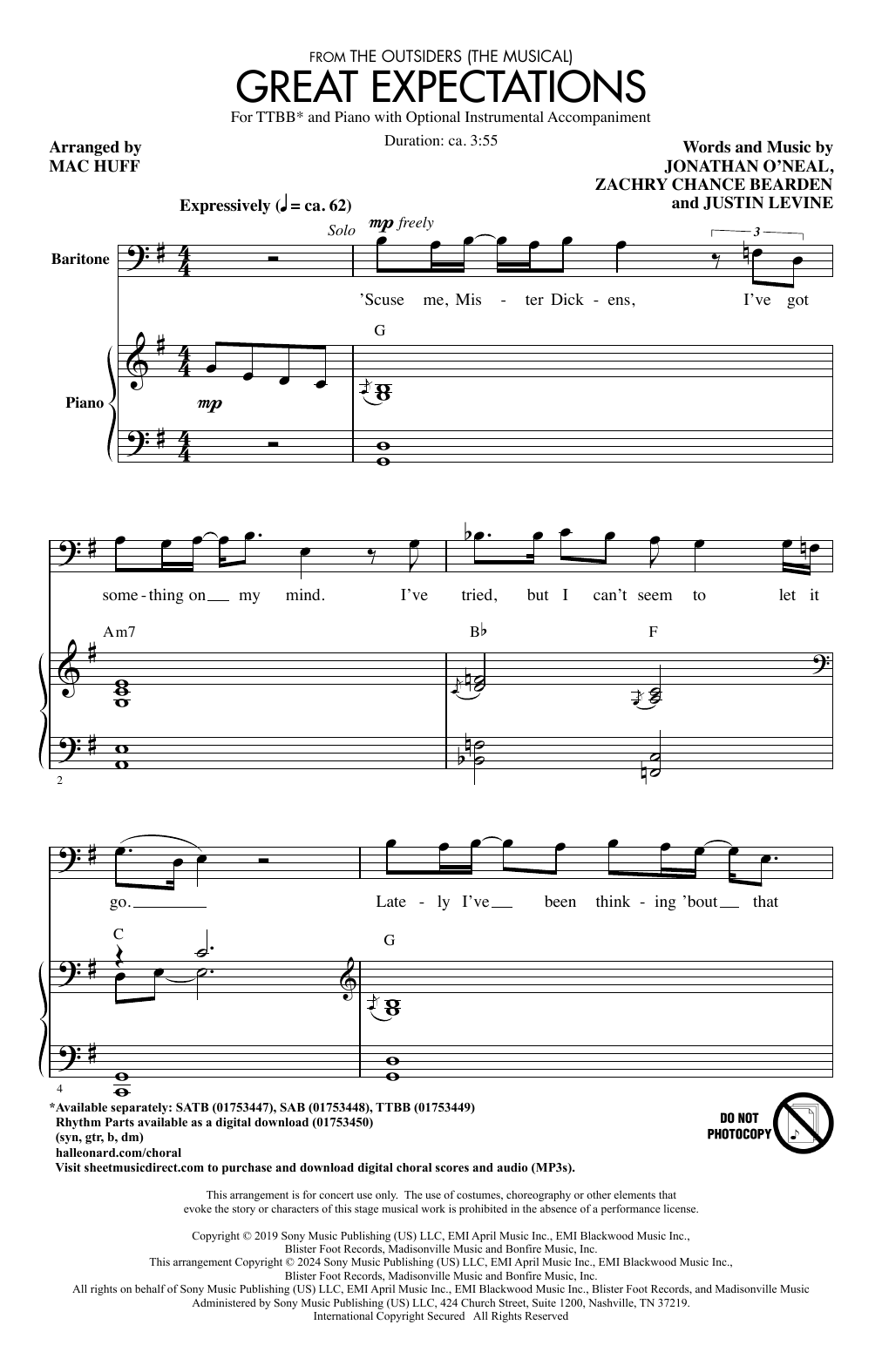 Jonathan Clay, Zach Chance & Justin Levine Great Expectations (from The Outsiders) (arr. Mac Huff) sheet music notes and chords. Download Printable PDF.