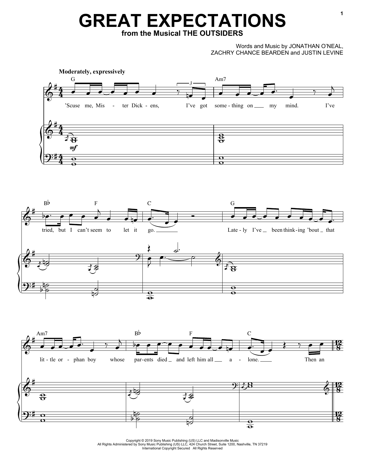 Jonathan Clay, Zach Chance & Justin Levine Great Expectations (from The Outsiders) sheet music notes and chords. Download Printable PDF.