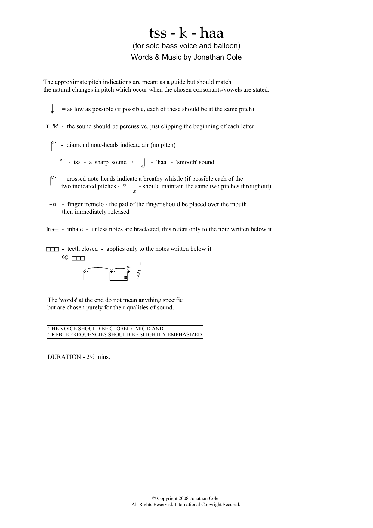 Learn to play Jonathan Cole tss-k-haa (for baritone & balloon) sheet music for Piano & Vocal in minutes. Price: 7.8900$ Jonathan Cole tss-k-haa (for baritone & balloon) sheet music notes and chords arranged for Piano & Vocal