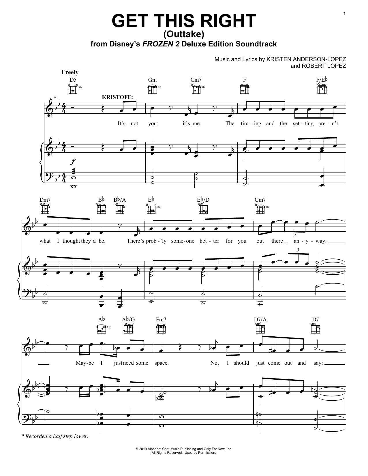 Jonathan Groff & Kristen Bell Get This Right - Outtake (from Disney's Frozen 2) sheet music notes and chords. Download Printable PDF.