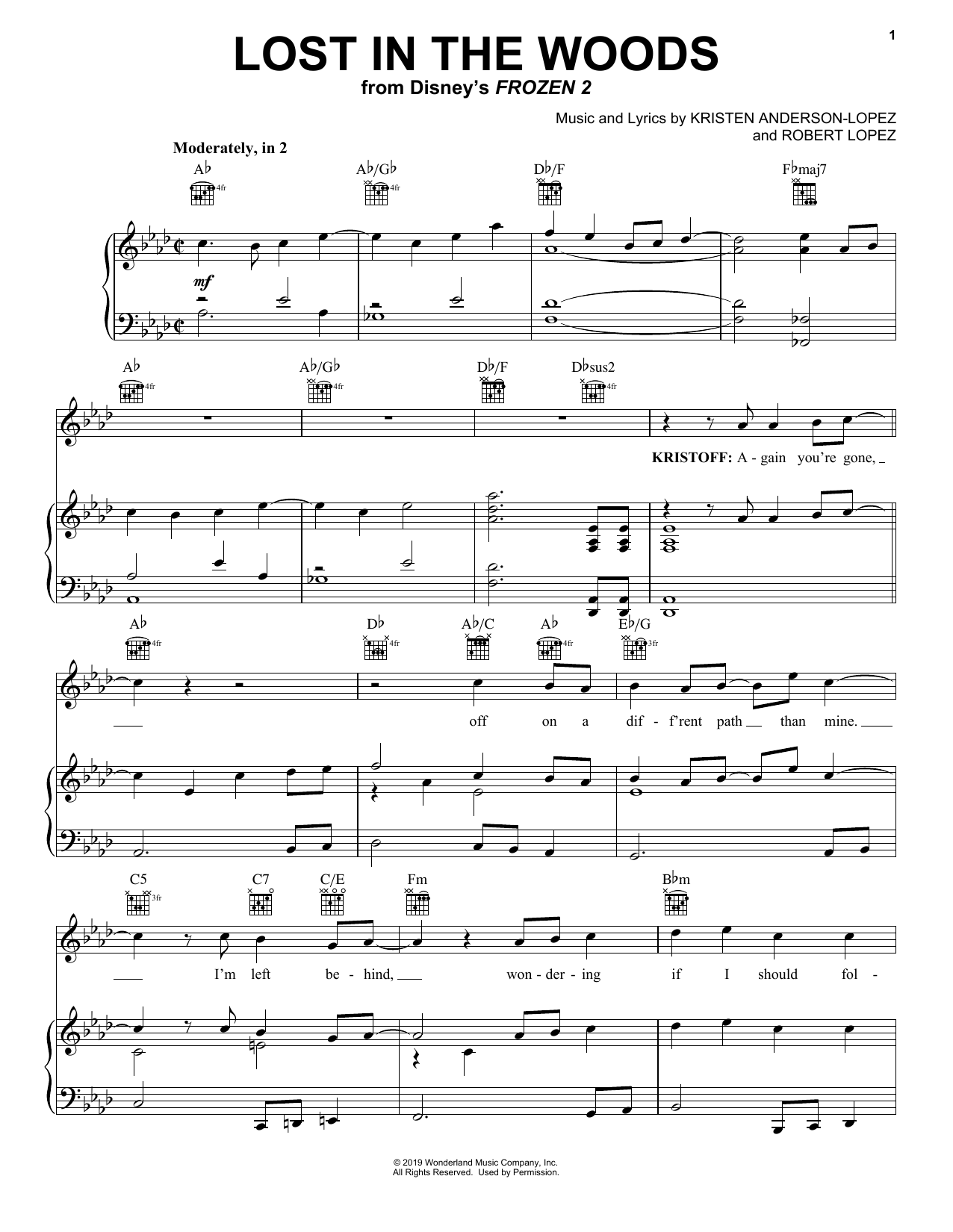 Jonathan Groff Lost In The Woods (from Disney's Frozen 2) sheet music notes and chords. Download Printable PDF.