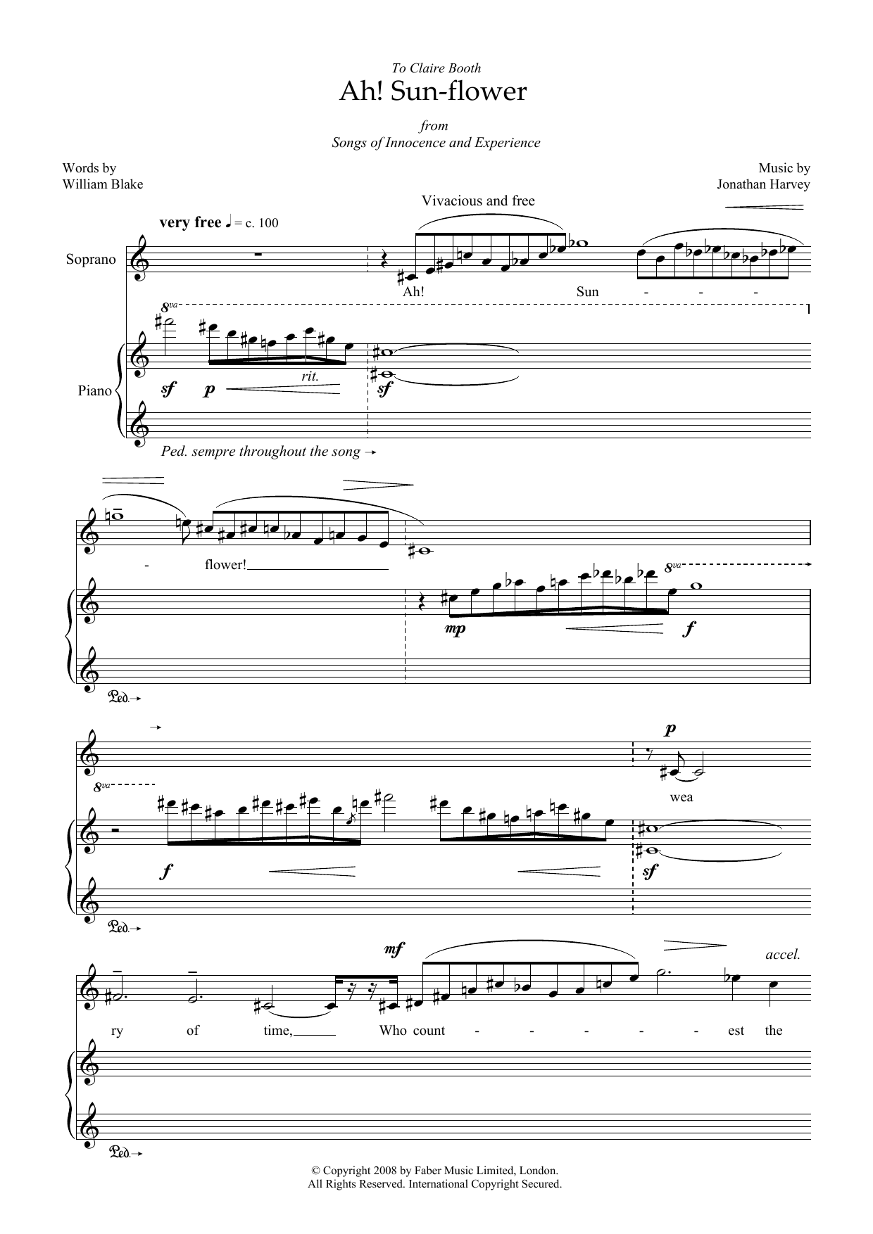 Learn to play Jonathan Harvey Ah! Sun-flower (for soprano & piano) sheet music for Piano & Vocal in minutes. Price: 7.8900$ Jonathan Harvey Ah! Sun-flower (for soprano & piano) sheet music notes and chords arranged for Piano & Vocal