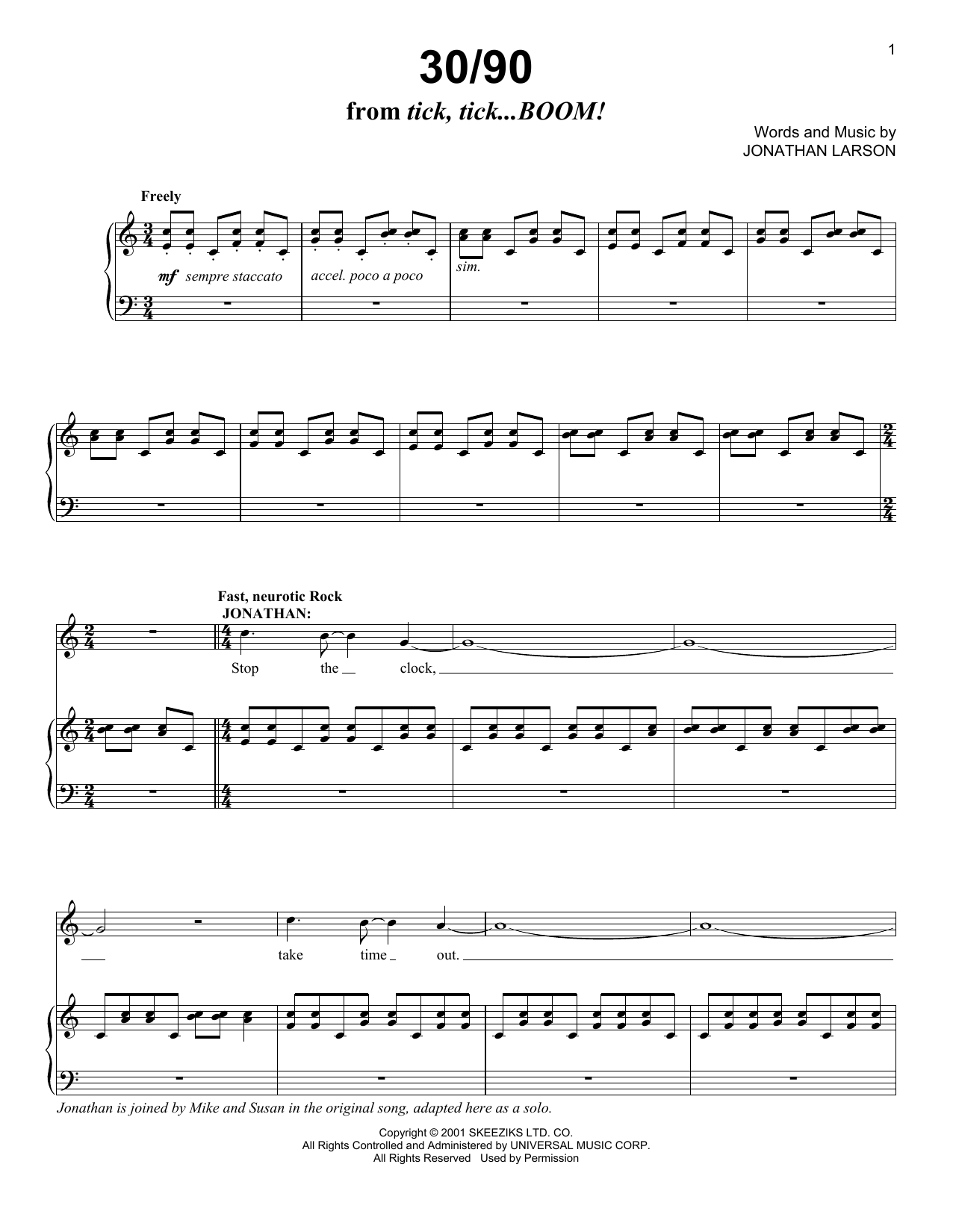 Jonathan Larson 30/90 sheet music notes and chords. Download Printable PDF.