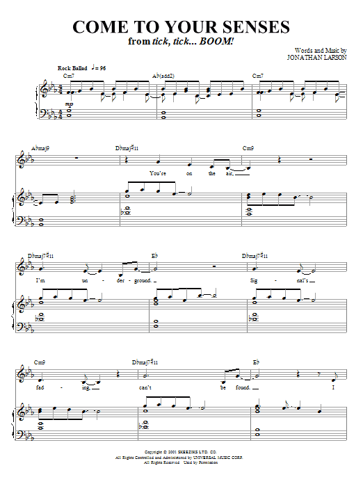 Jonathan Larson Come To Your Senses sheet music notes and chords. Download Printable PDF.