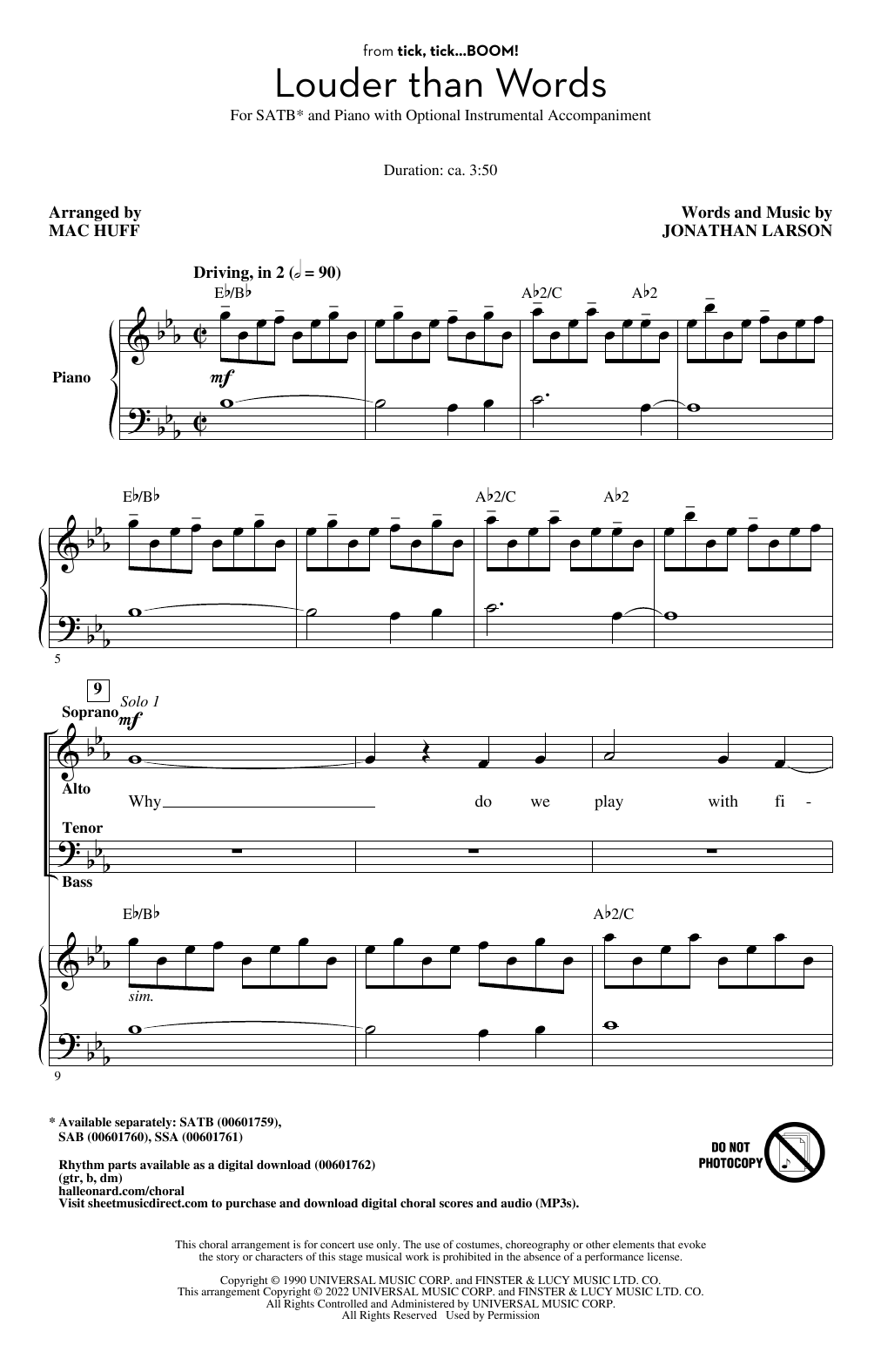 Jonathan Larson Louder Than Words (from tick, tick... BOOM!) (arr. Mac Huff) sheet music notes and chords. Download Printable PDF.