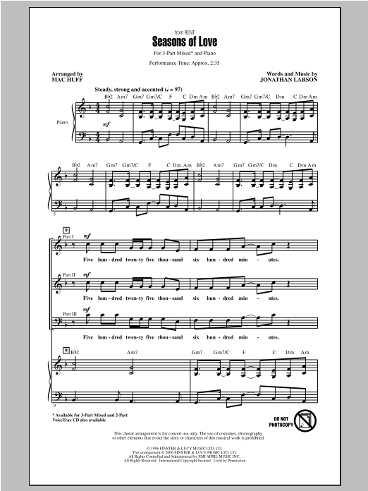 Jonathan Larson Seasons Of Love (from Rent) (arr. Mac Huff) sheet music notes and chords. Download Printable PDF.