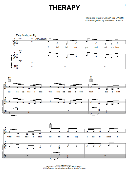 Jonathan Larson Therapy sheet music notes and chords. Download Printable PDF.