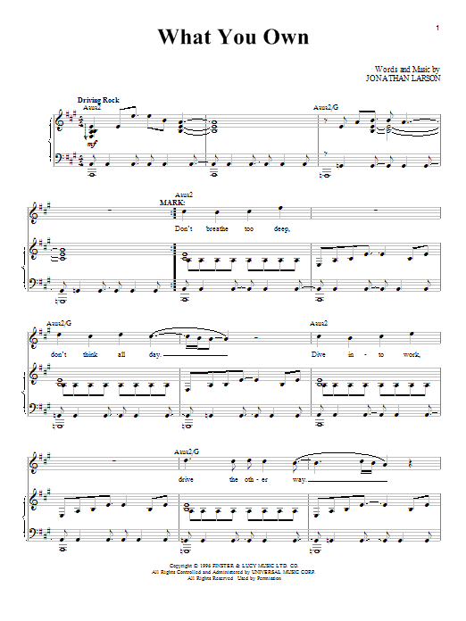 Jonathan Larson What You Own (from Rent) sheet music notes and chords. Download Printable PDF.