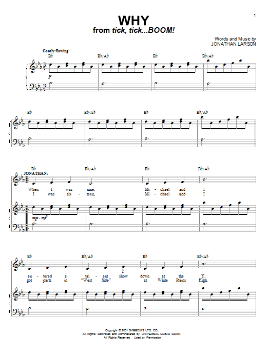 Learn to play Jonathan Larson Why sheet music for Piano, Vocal & Guitar Chords (Right-Hand Melody) in minutes. Price: 7.8900$ Jonathan Larson Why sheet music notes and chords arranged for Piano, Vocal & Guitar Chords (Right-Hand Melody)