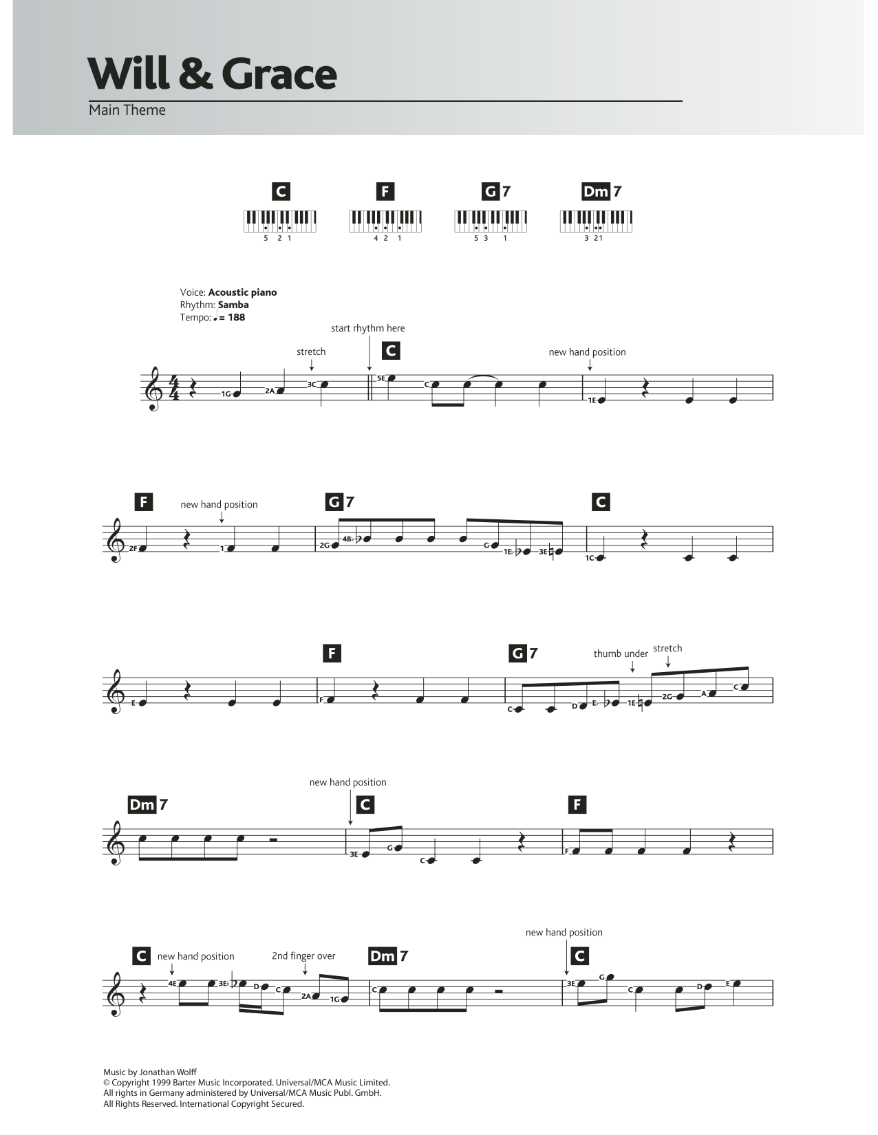 Learn to play Jonathan Wolff Will And Grace sheet music for Piano Chords/Lyrics in minutes. Price: 4.4900$ Jonathan Wolff Will And Grace sheet music notes and chords arranged for Piano Chords/Lyrics