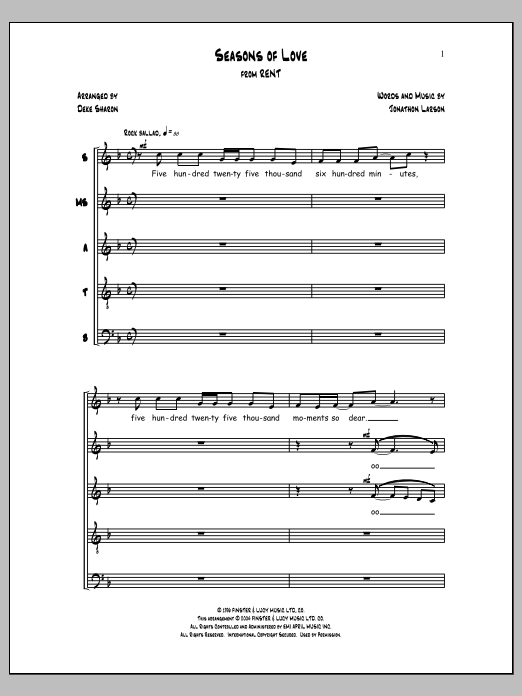 Jonathon Larson Seasons of Love (arr. Deke Sharon) sheet music notes and chords. Download Printable PDF.