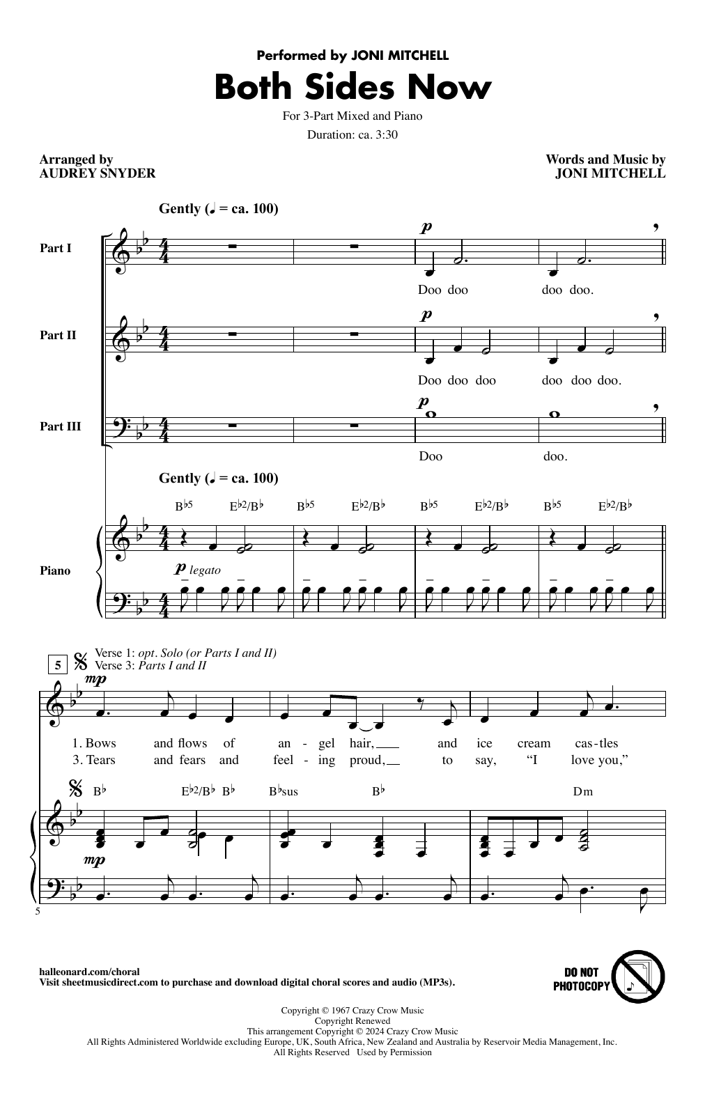 Joni Mitchell Both Sides Now (arr. Audrey Snyder) sheet music notes and chords. Download Printable PDF.