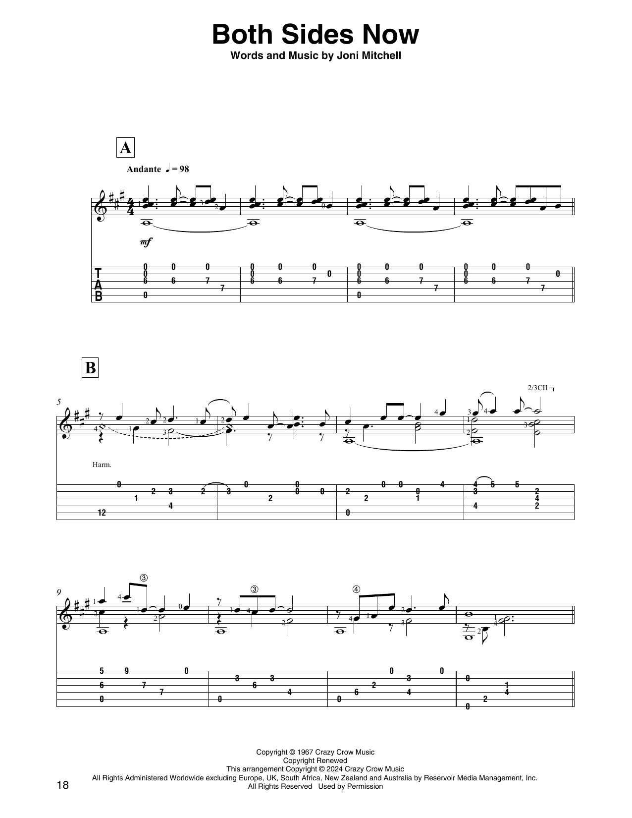 Joni Mitchell Both Sides Now (arr. David Jaggs) sheet music notes and chords. Download Printable PDF.