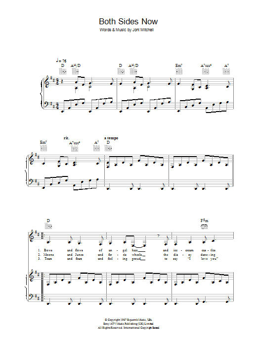 Judy Collins Both Sides Now sheet music notes and chords. Download Printable PDF.