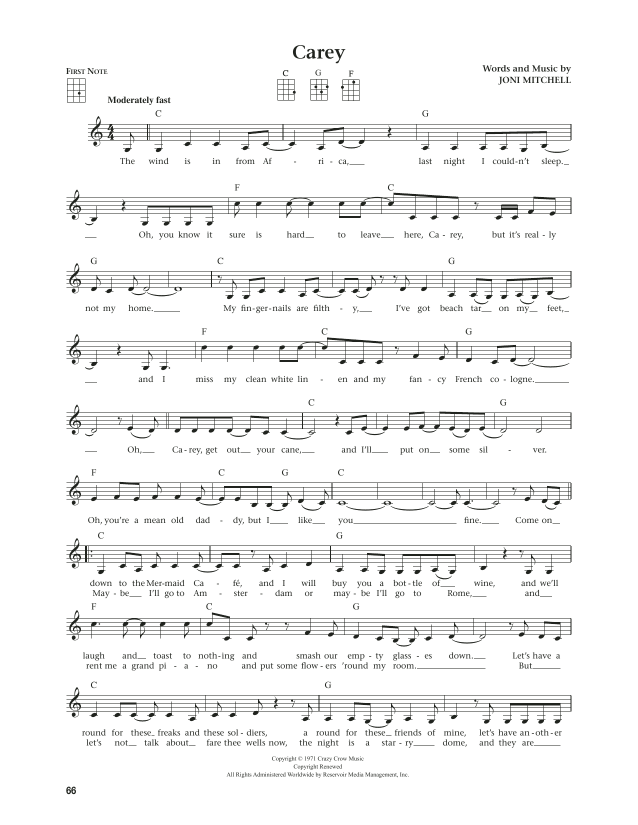 Joni Mitchell Carey (from The Daily Ukulele) (arr. Jim Beloff) sheet music notes and chords. Download Printable PDF.