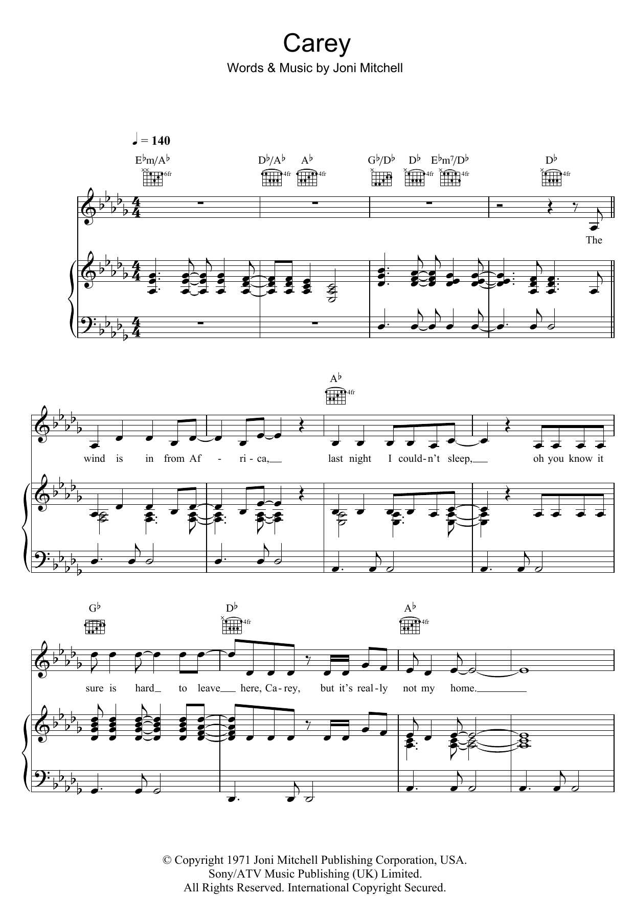 Joni Mitchell Carey sheet music notes and chords. Download Printable PDF.