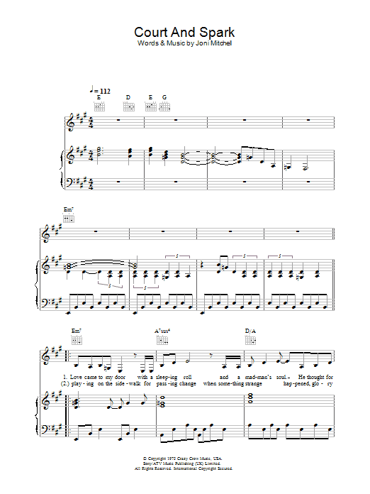 Learn to play Joni Mitchell Court And Spark sheet music for Piano, Vocal & Guitar Chords in minutes. Price: 7.8900$ Joni Mitchell Court And Spark sheet music notes and chords arranged for Piano, Vocal & Guitar Chords