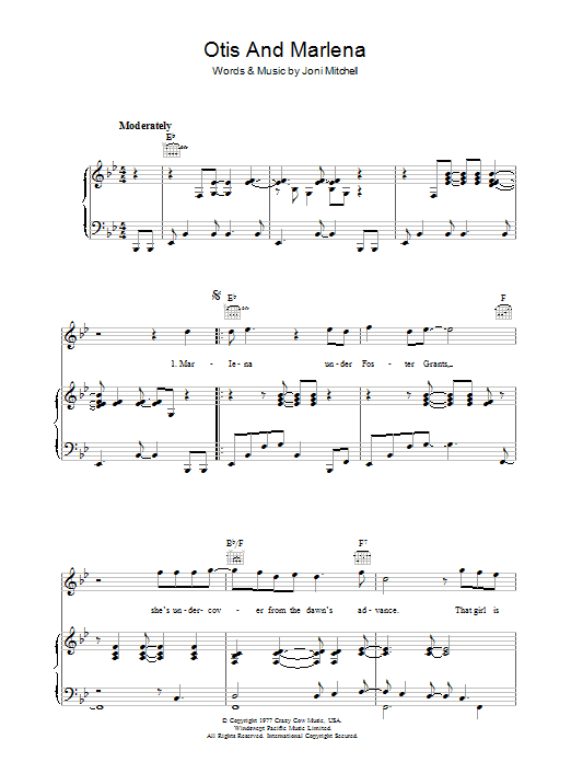 Learn to play Joni Mitchell Otis And Marlena sheet music for Piano, Vocal & Guitar Chords in minutes. Price: 7.8900$ Joni Mitchell Otis And Marlena sheet music notes and chords arranged for Piano, Vocal & Guitar Chords