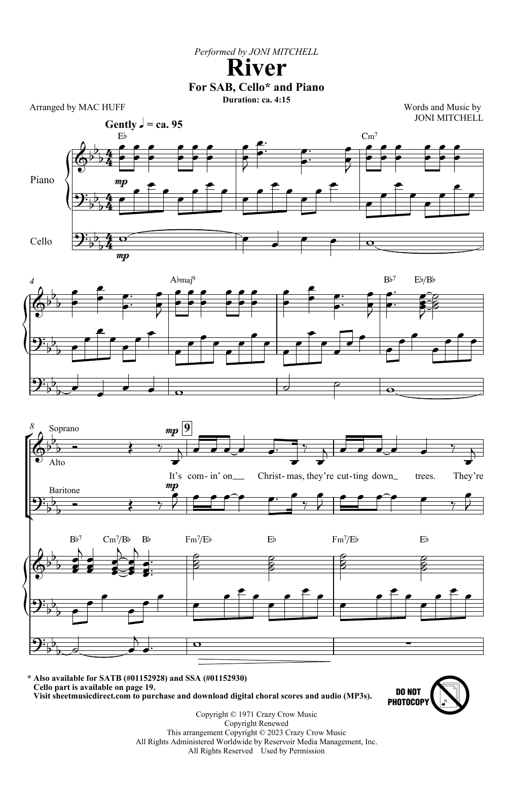 Joni Mitchell River (arr. Mac Huff) sheet music notes and chords. Download Printable PDF.