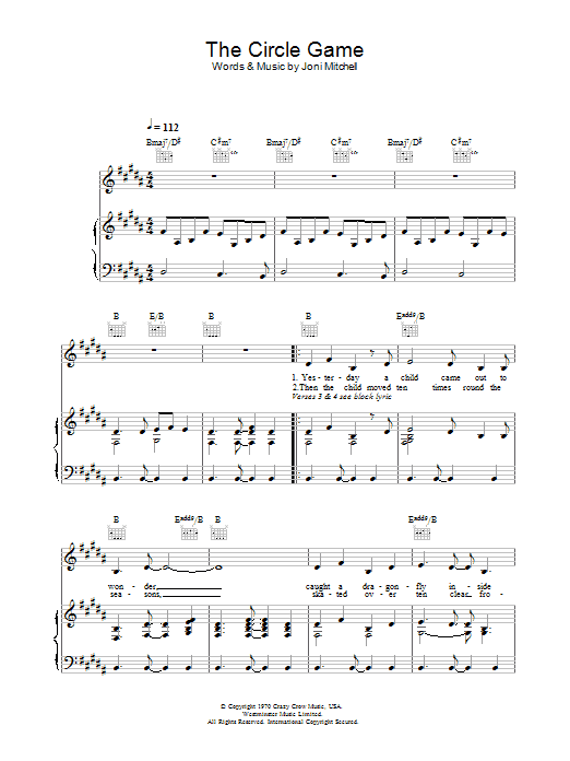 Joni Mitchell The Circle Game sheet music notes and chords. Download Printable PDF.