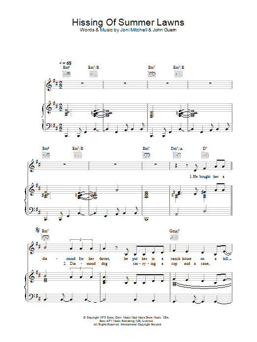 Joni Mitchell The Hissing Of Summer Lawns sheet music notes and chords. Download Printable PDF.