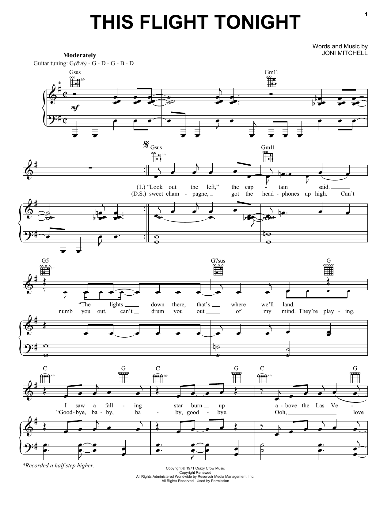 Joni Mitchell This Flight Tonight sheet music notes and chords. Download Printable PDF.