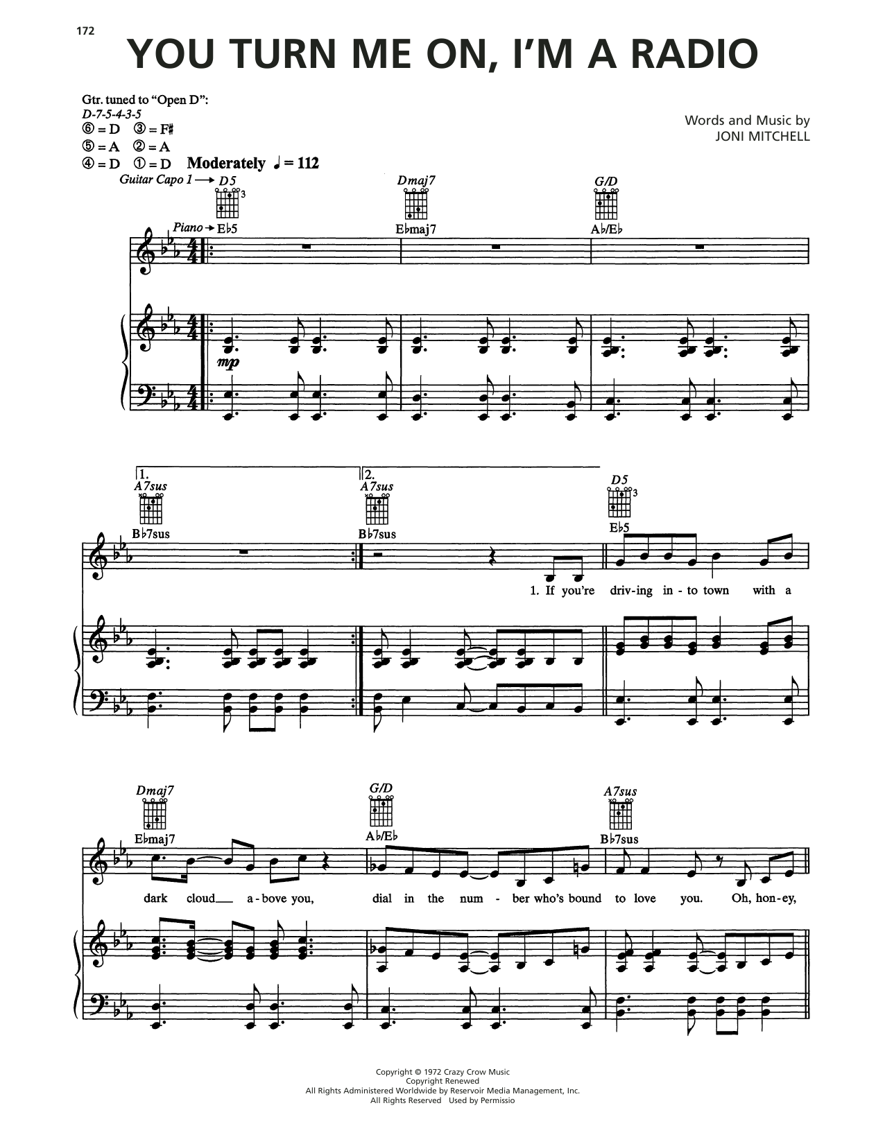 Joni Mitchell You Turn Me On I'm A Radio sheet music notes and chords. Download Printable PDF.