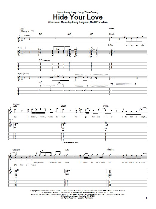 Learn to play Jonny Lang Hide Your Love sheet music for Guitar Tab in minutes. Price: 7.8900$ Jonny Lang Hide Your Love sheet music notes and chords arranged for Guitar Tab