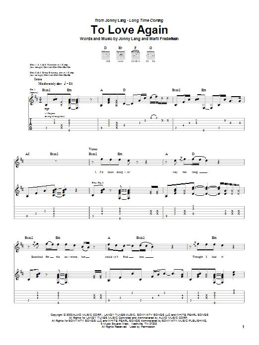 Learn to play Jonny Lang To Love Again sheet music for Guitar Tab in minutes. Price: 7.8900$ Jonny Lang To Love Again sheet music notes and chords arranged for Guitar Tab