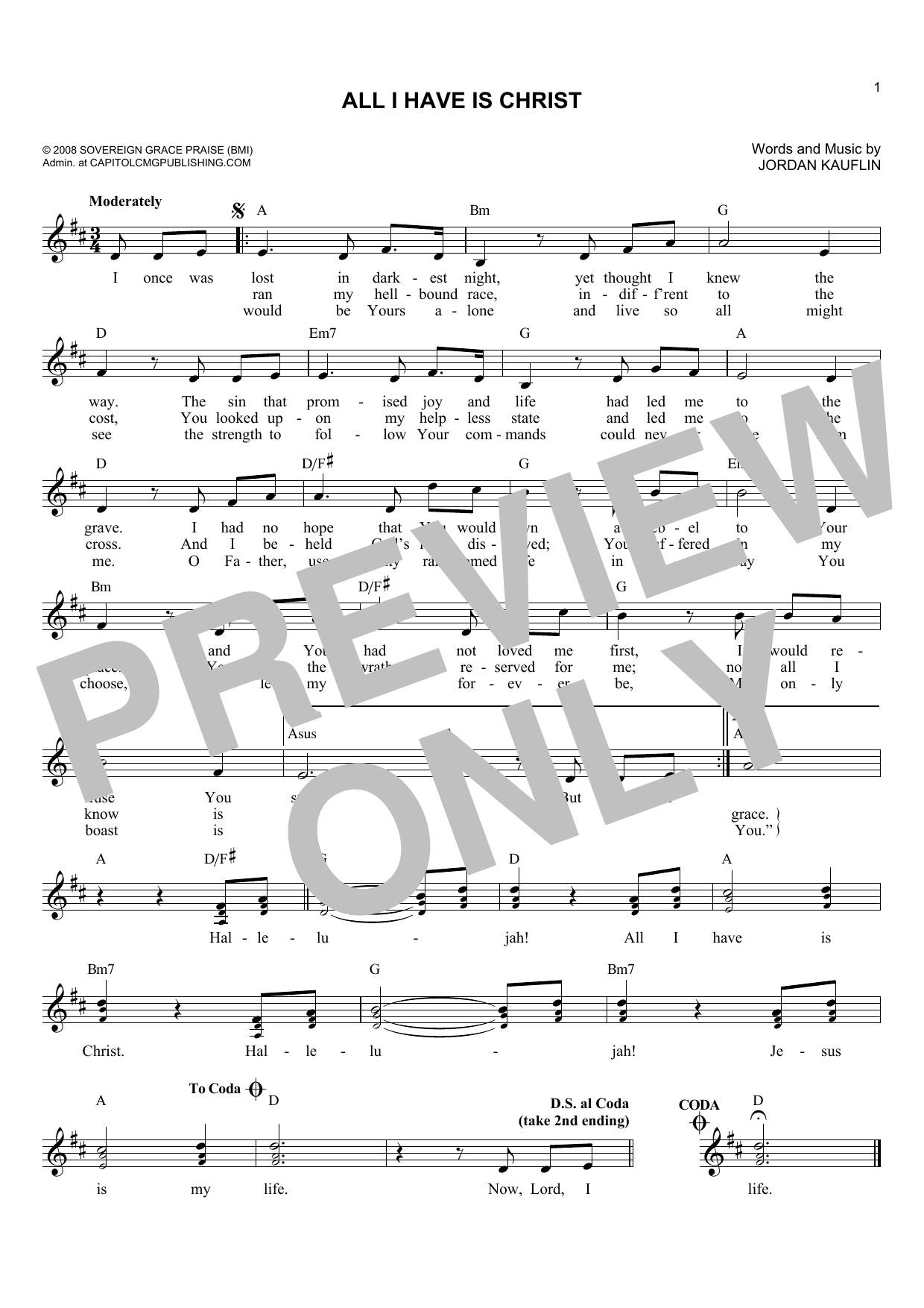 Jordan Kauflin All I Have Is Christ sheet music notes and chords. Download Printable PDF.