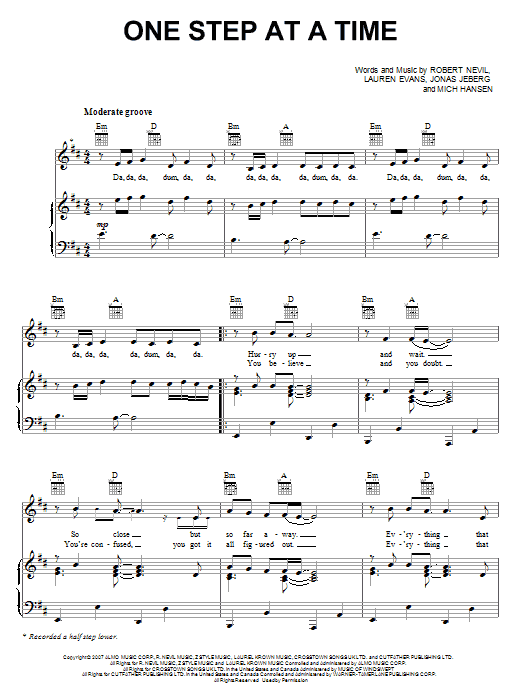 Jordin Sparks One Step At A Time sheet music notes and chords arranged for Piano, Vocal & Guitar Chords (Right-Hand Melody)