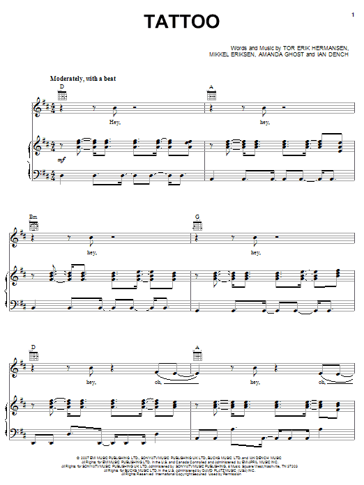 Learn to play Jordin Sparks Tattoo sheet music for Piano, Vocal & Guitar Chords (Right-Hand Melody) in minutes. Price: 7.8900$ Jordin Sparks Tattoo sheet music notes and chords arranged for Piano, Vocal & Guitar Chords (Right-Hand Melody)