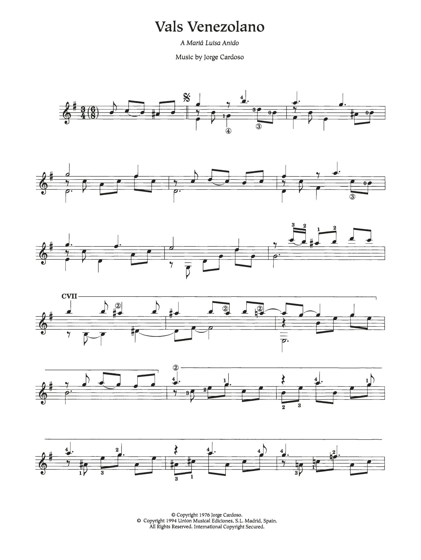 Jorge Cardoso Vals Venezolando sheet music notes and chords. Download Printable PDF.