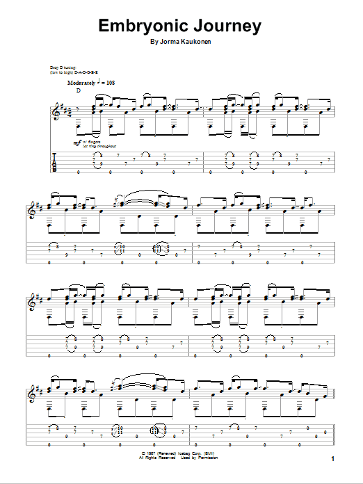 Jorma Kaukonen Embryonic Journey sheet music notes and chords. Download Printable PDF.