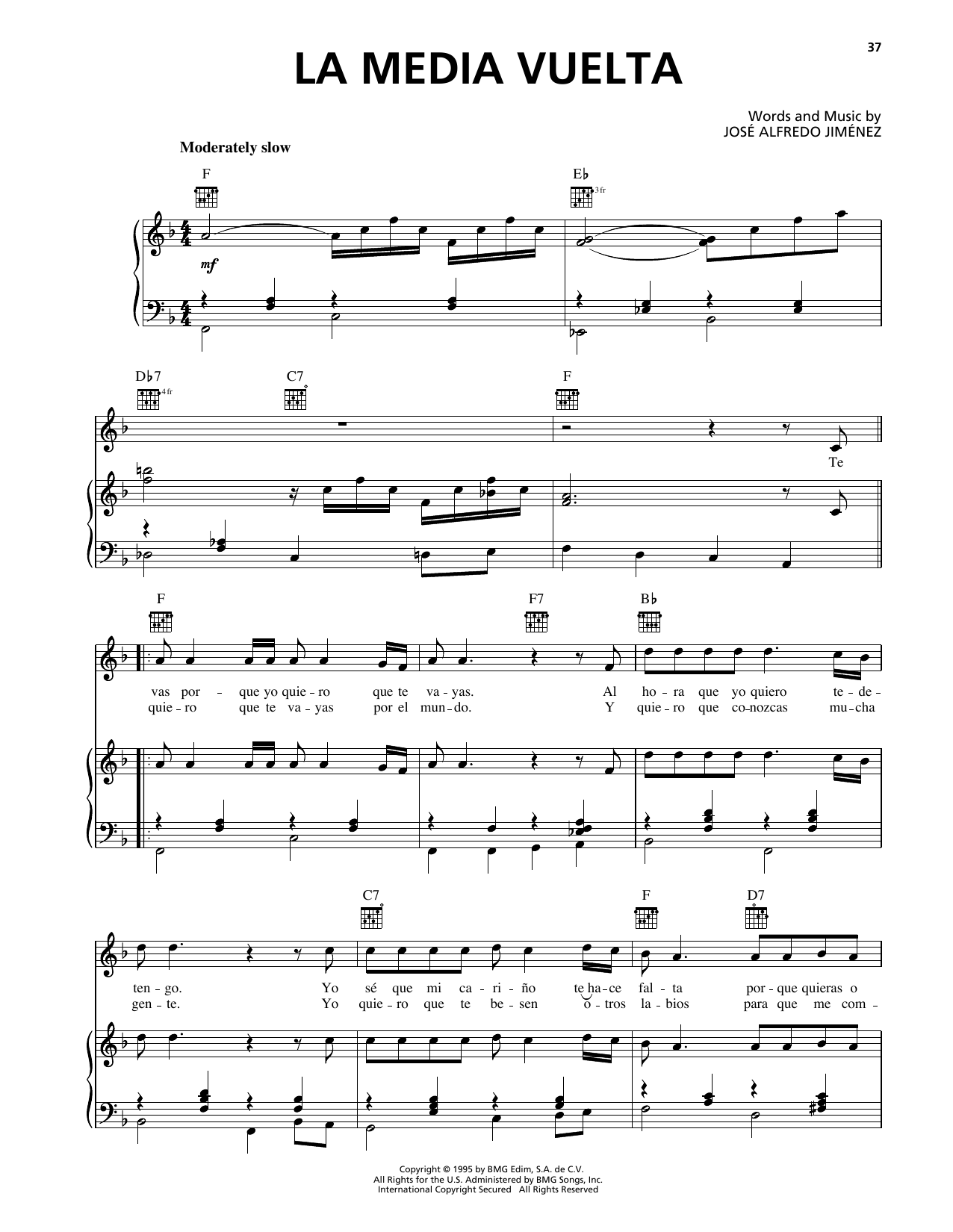 Jose Alfredo Jimenez La Media Vuelta sheet music notes and chords. Download Printable PDF.