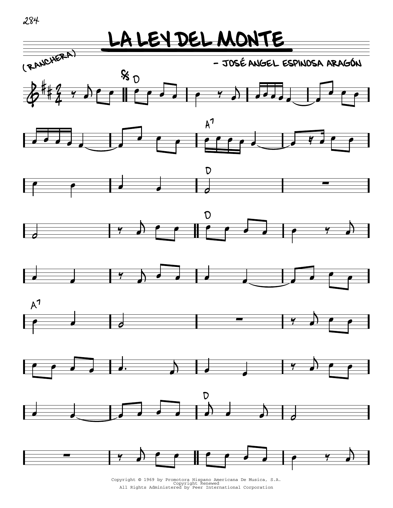 Learn to play Jose Angel Espinosa Aragon La Ley Del Monte sheet music for Real Book – Melody & Chords in minutes. Price: 5.9900$ Jose Angel Espinosa Aragon La Ley Del Monte sheet music notes and chords arranged for Real Book – Melody & Chords
