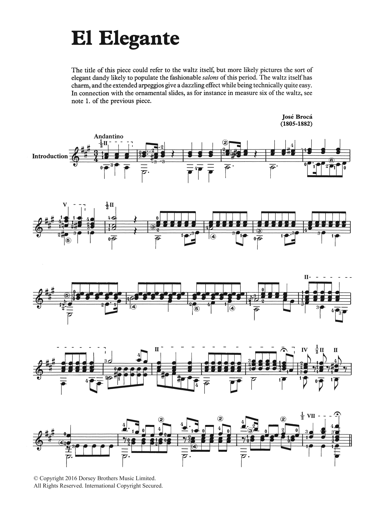 Jose Broca El Elegante sheet music notes and chords arranged for Solo Guitar