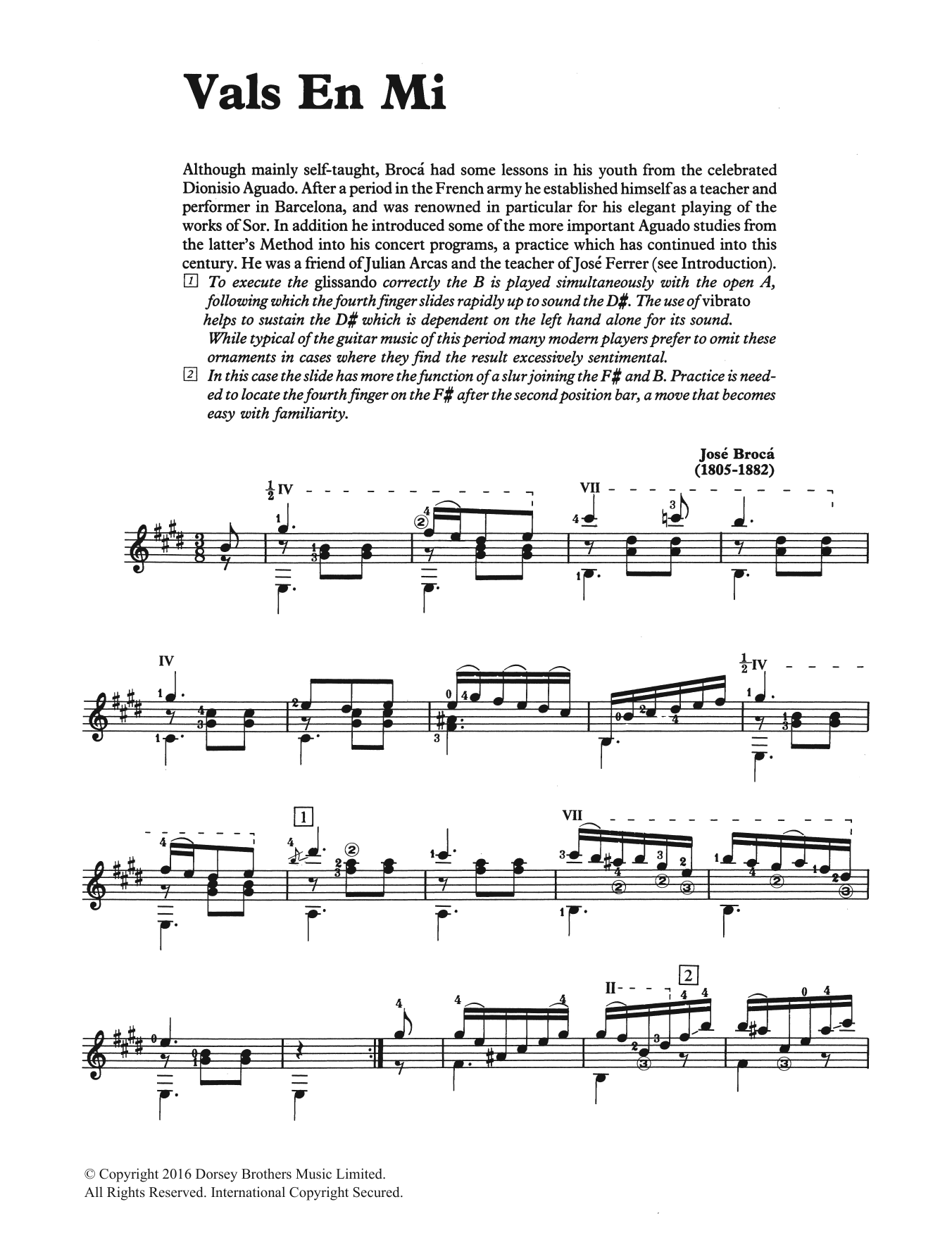 Jose Broca Vals En Mi sheet music notes and chords. Download Printable PDF.