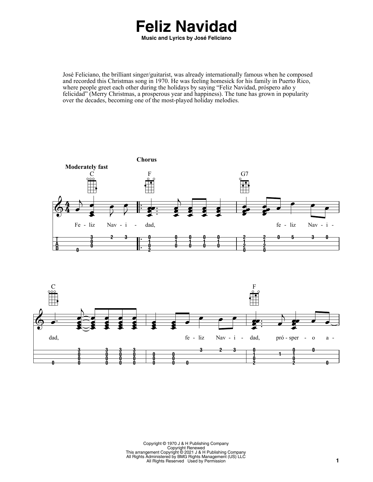 Jose Feliciano Feliz Navidad (arr. Fred Sokolow) sheet music notes and chords. Download Printable PDF.