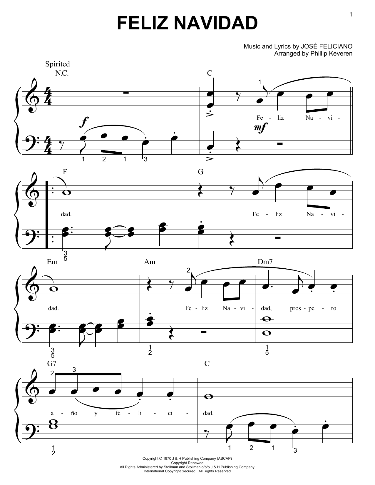 Phillip Keveren Feliz Navidad sheet music notes and chords. Download Printable PDF.