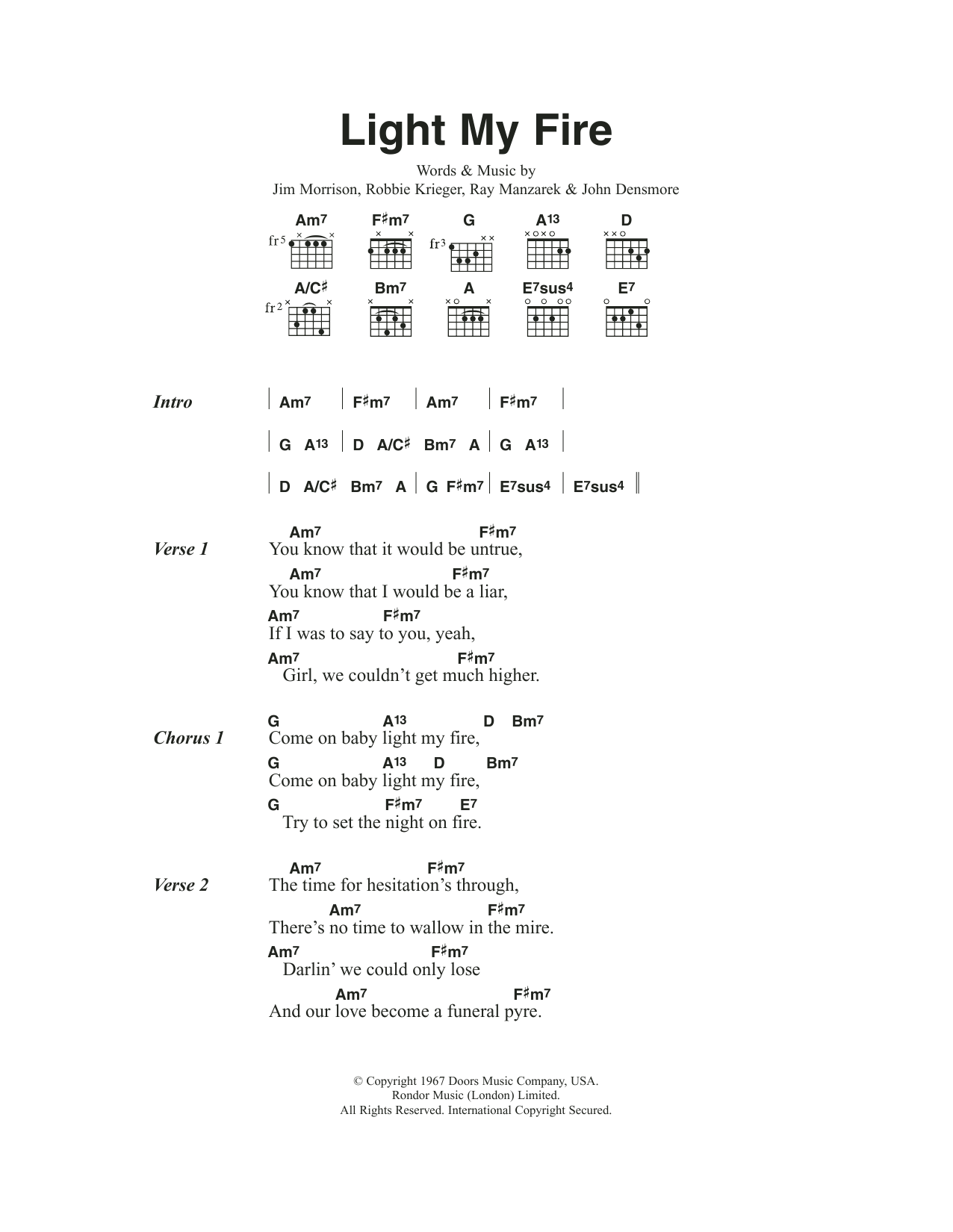 Jose Feliciano Light My Fire sheet music notes and chords. Download Printable PDF.