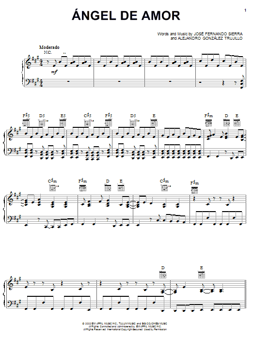 Learn to play Jose Fernando Sierra Angel De Amor sheet music for Piano, Vocal & Guitar Chords (Right-Hand Melody) in minutes. Price: 7.8900$ Jose Fernando Sierra Angel De Amor sheet music notes and chords arranged for Piano, Vocal & Guitar Chords (Right-Hand Melody)